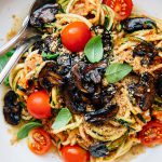 Zucchini noodles with marinated mushrooms and miso tomato sauce Recipe