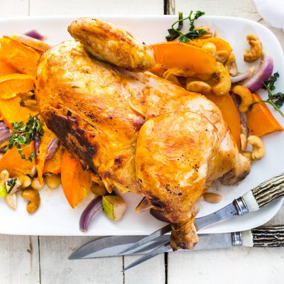 Stuffed chicken on pumpkin with mixed nuts Recipe