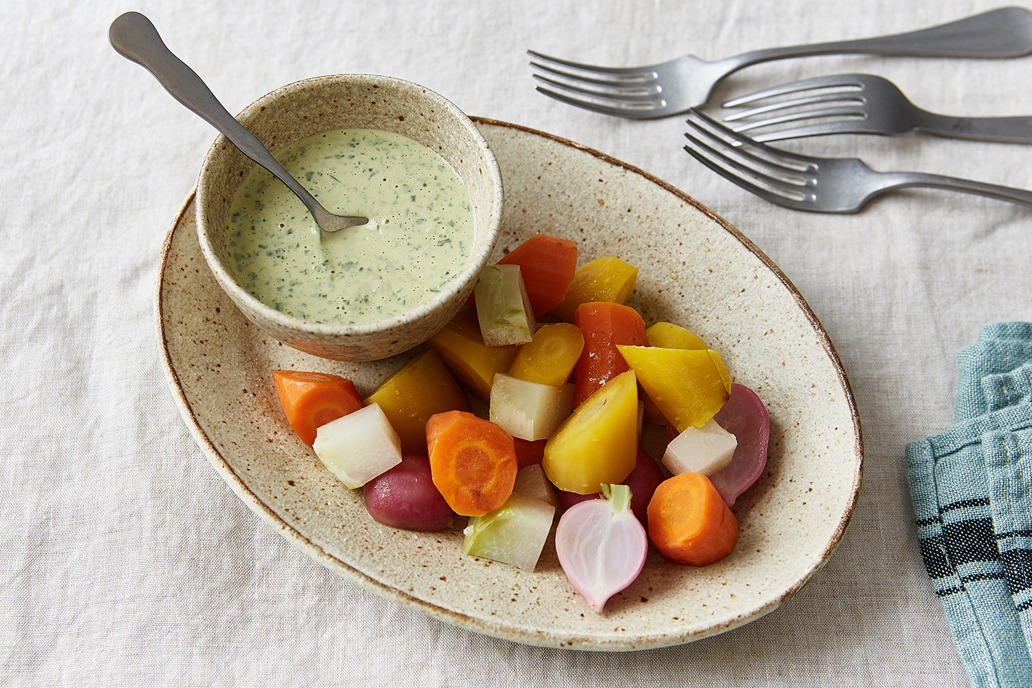 Steamed Root Vegetables with Tahin Dressing Recipe | Panasonic Experience Fresh