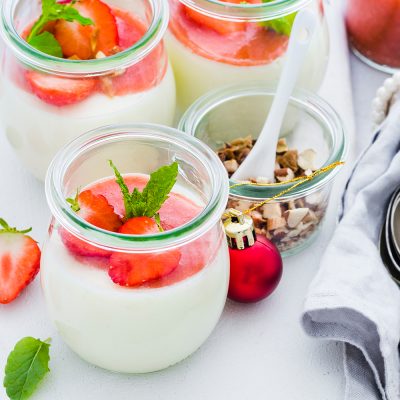 Bengali bhappa doi – steamed yogurt with cardamon, nuts and strawberries123