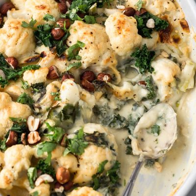 Cauliflower Cheese with Kale, Leeks & Hazelnuts Recipe