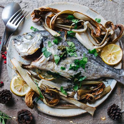 Baked Sea Bream with Herbs and Roasted Radicchio Recipe