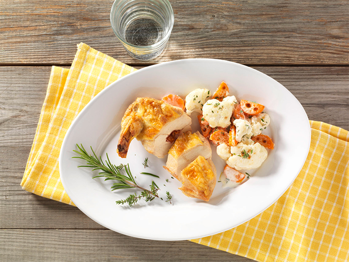 Recette de poulet jaune accompagné de carottes et de chou-fleur