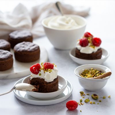 Steamed Chocolate Cakes with Raspberries and Pistachio Garnish Recipe