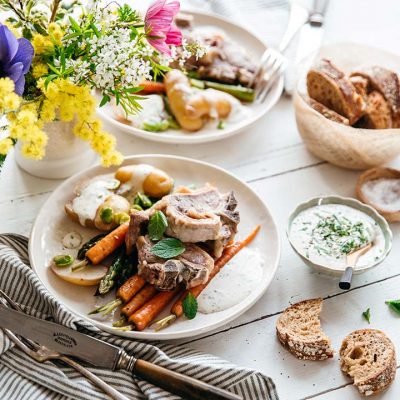 Steamed Easter Lamb with Spring Vegetables Recipe